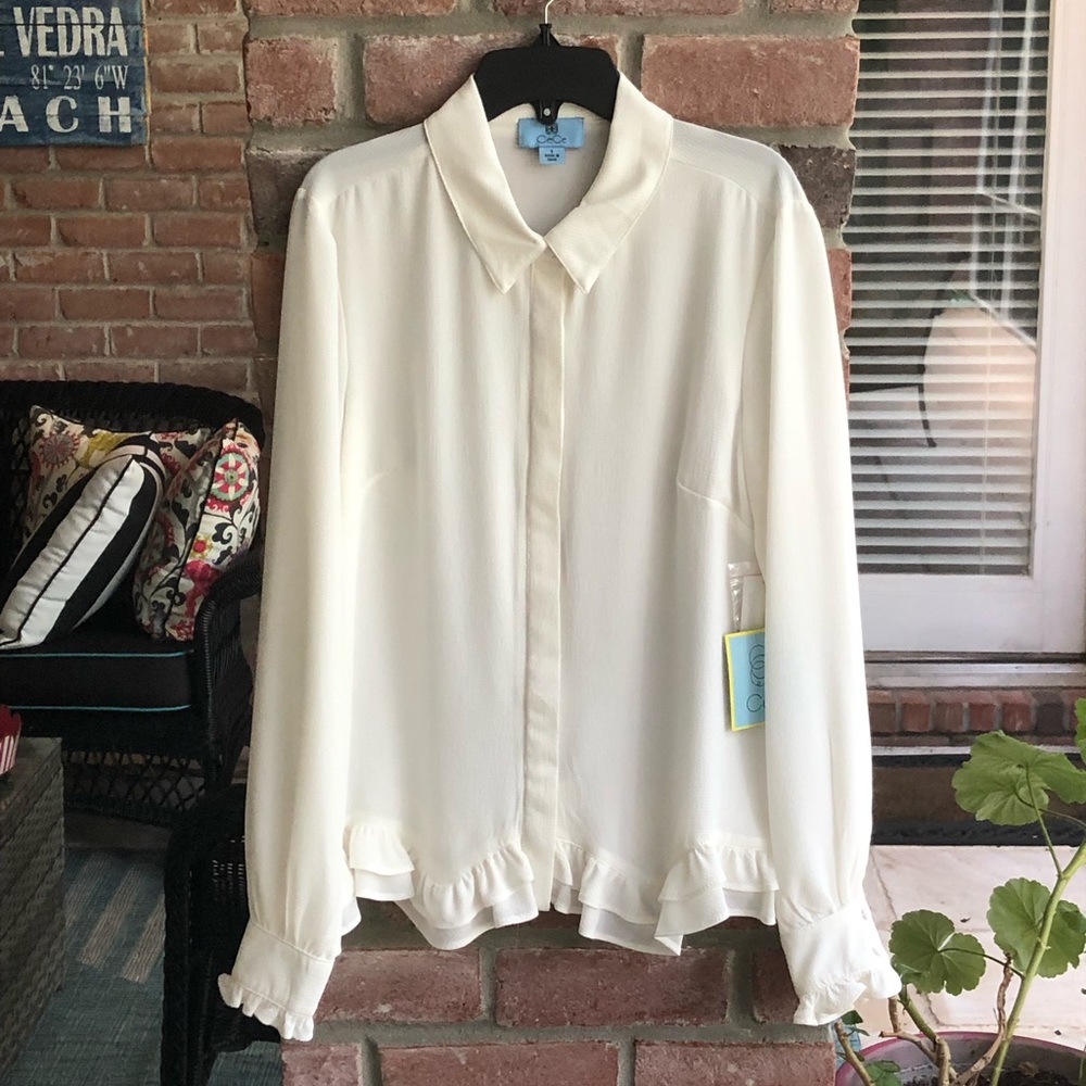 CECE Nordstrom Small Soft Ecru Holiday Affair Blouse NWT!